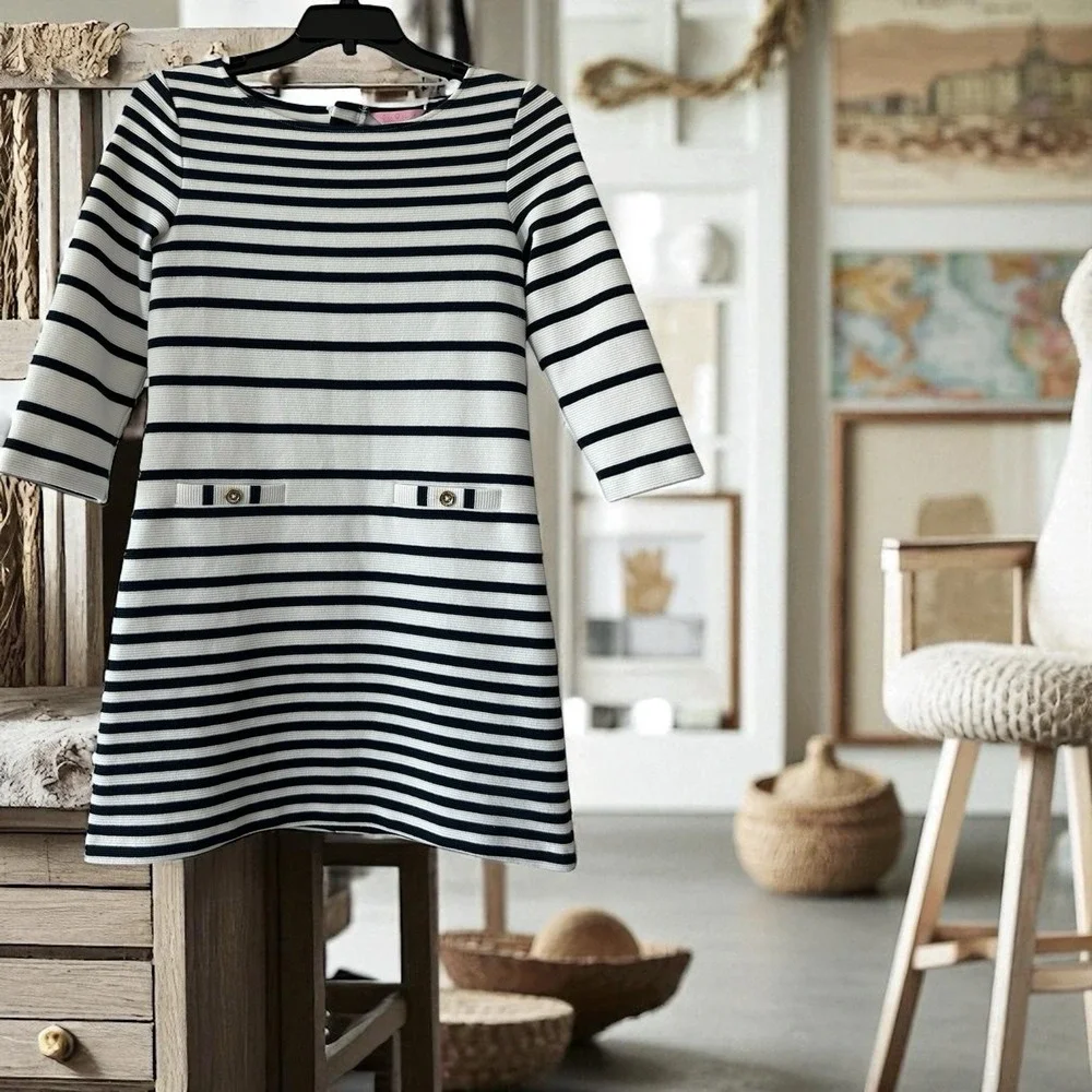 Lilly Pulitzer Dress Girls X Large Blue White Striped 3/4 Sleeve Preppy Beach XL